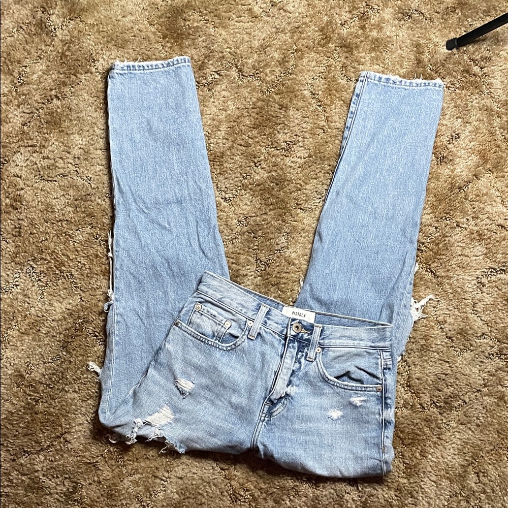 Pistola High Rise‎ Light Wash Distressed Jean Size 24